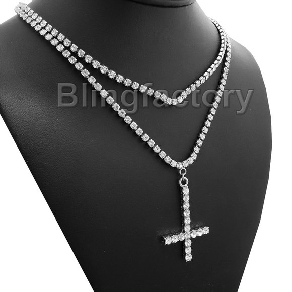 Uzi Cross Pendant Row Diamond Tennis 
